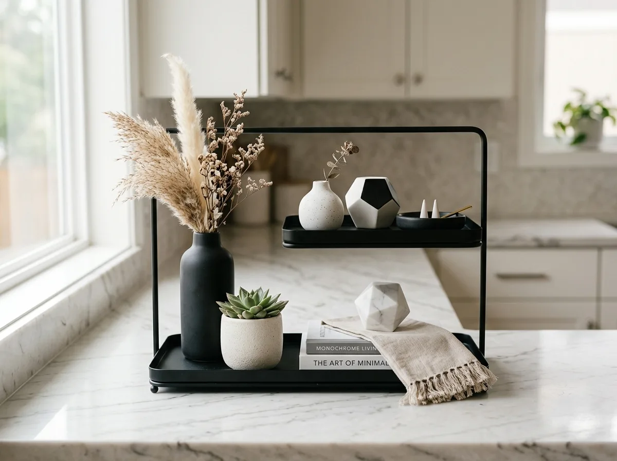 Modern Minimal Winter Tray for 10 winter tiered tray decor ideas after the holidays